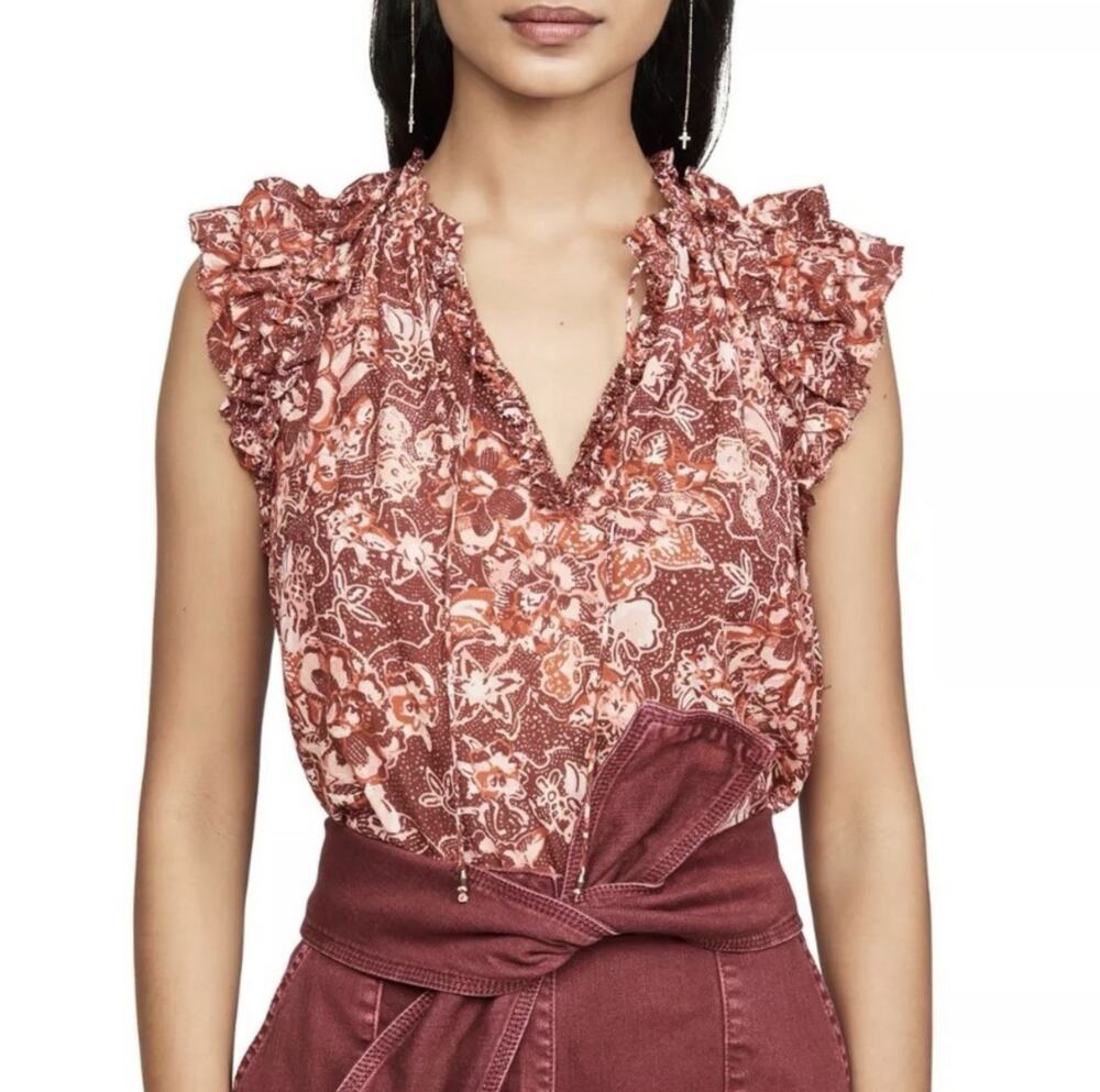 Ulla Johnson Gabi Blouse Flutter Floral Bohemian Sleeveless Women’s Size 8